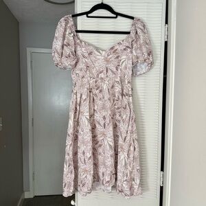 Final Touch Floral Paisley Puff Sleeve Dress Neutral with Pockets